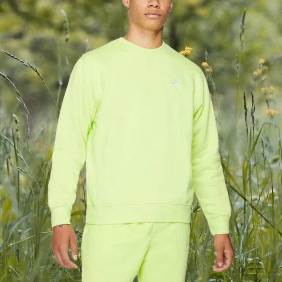 Nike Sportswear Club Fleece Crew Pullover Sweatshirt Men's Size XXL 2XL Volt NWT
